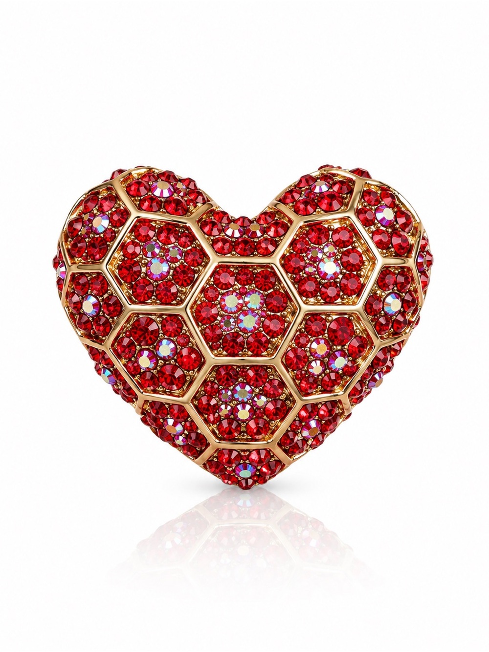 Red Crystal Heart Pendant-Brooch - Sparkling Heart Jewelry